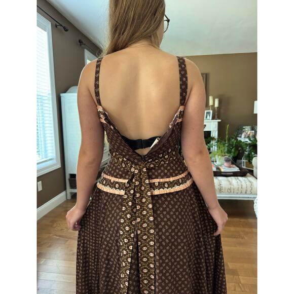 Gunne Sax 70's rare brown pink prairie maxi lace corset sundress cottagecore XS - Picture 12 of 17